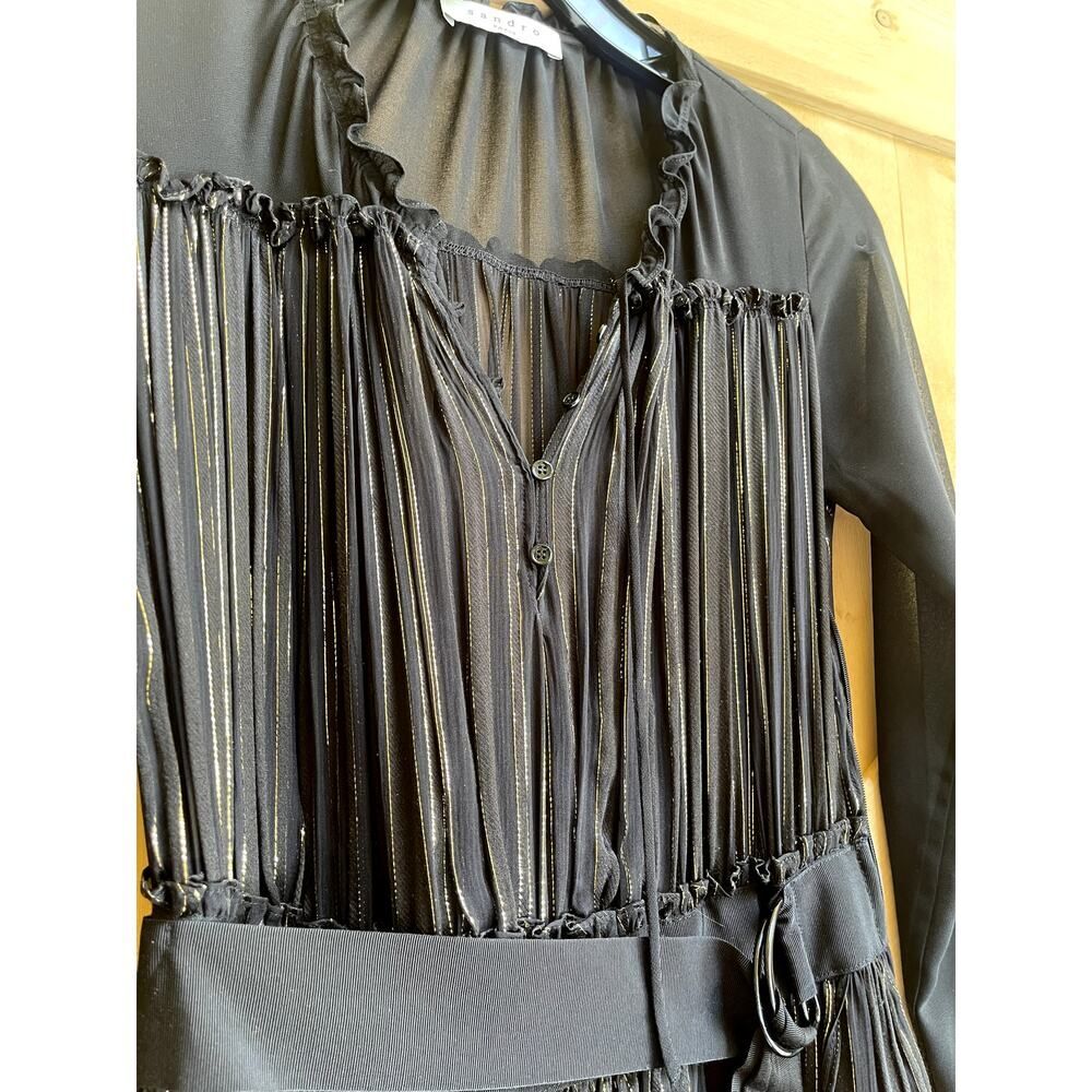 Sandro Silk Blend Black Belted Long Dress Size 1 Small - Picture 2 of 10